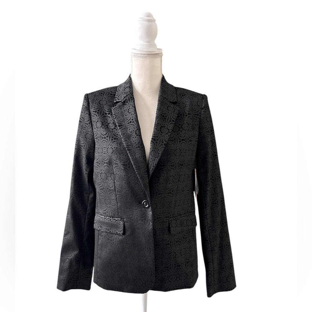 Nwt Alice & Olivia Elyse Brocade Jacquard Black Blazer Size L